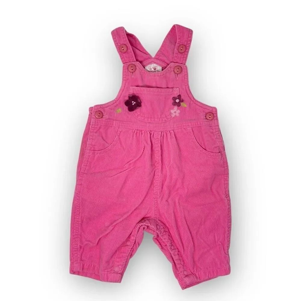 Vintage Y2K Carter’s Overalls Pink Corduroy Flowers Girls Size 3-6 Months Cotton